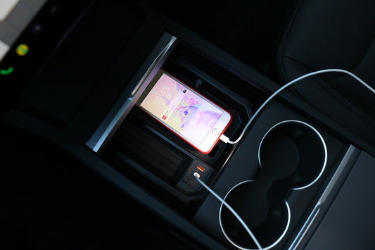 Center Control Storage Box with USB Charging Cables Hub for Tesla Model 3 Highland