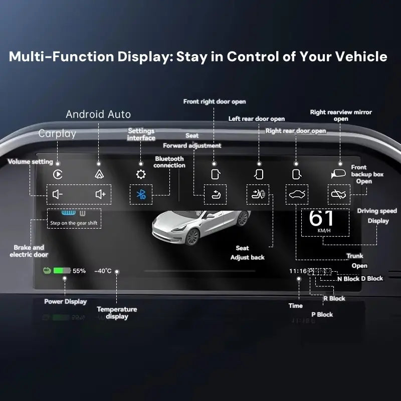 Integrated Dashboard Display with Ambient Lighting for Tesla Model 3 Highland