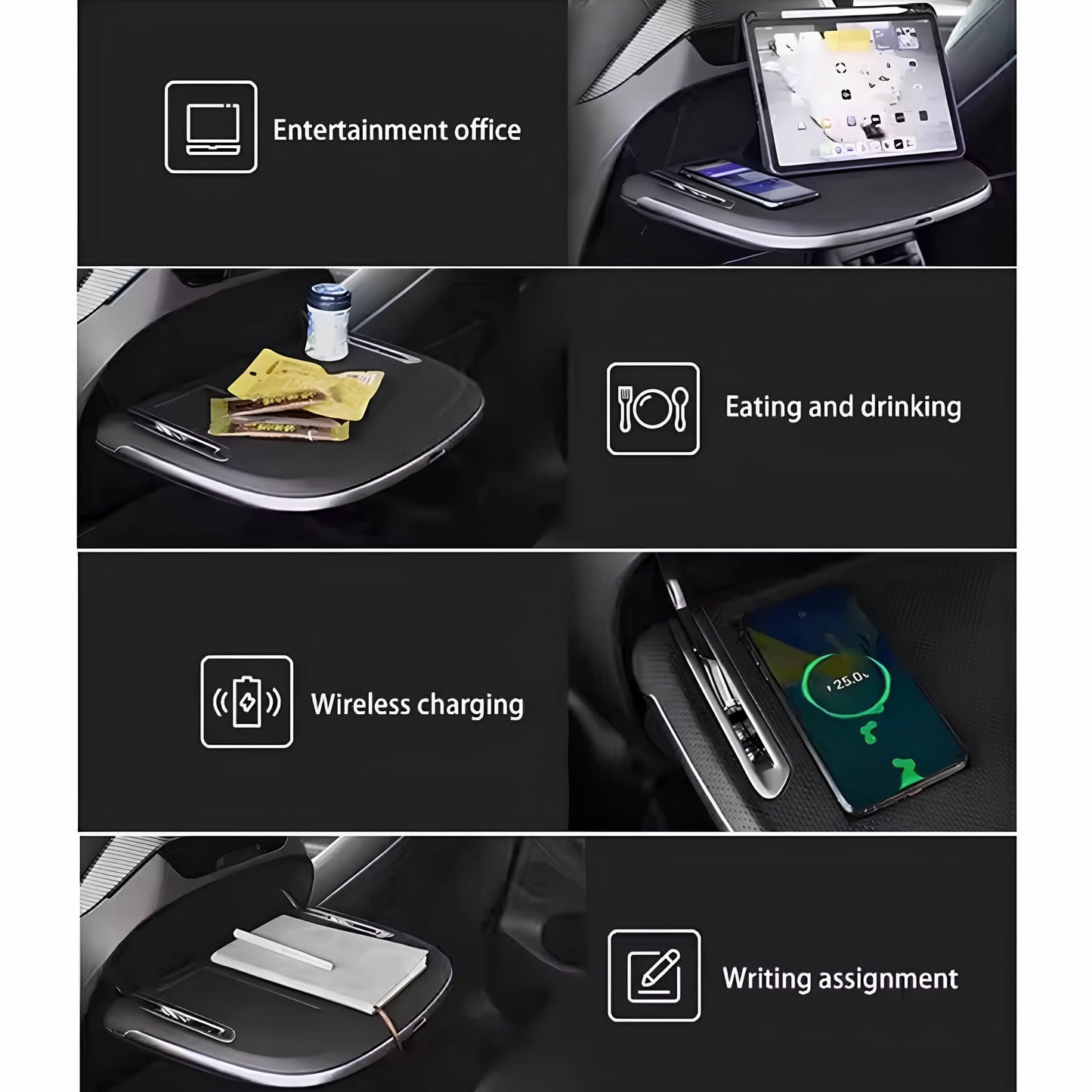 Seatback Foldable Table with Wireless Charging for Tesla Model Y / New Model Y / Model 3 (1 pc)