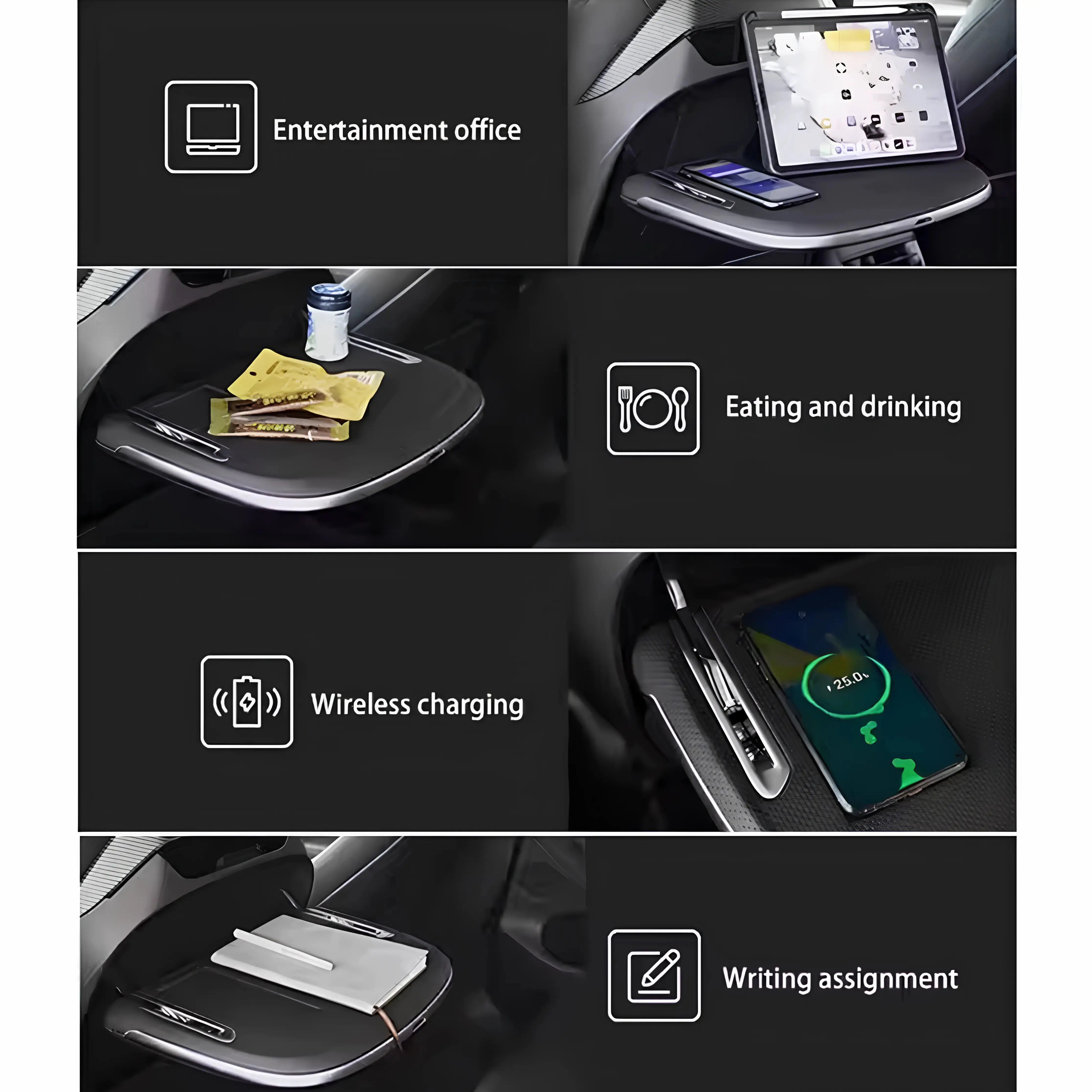 Seatback Foldable Table with Wireless Charging for Tesla Model Y / New Model Y / Model 3 (1 pc)  harrybyd